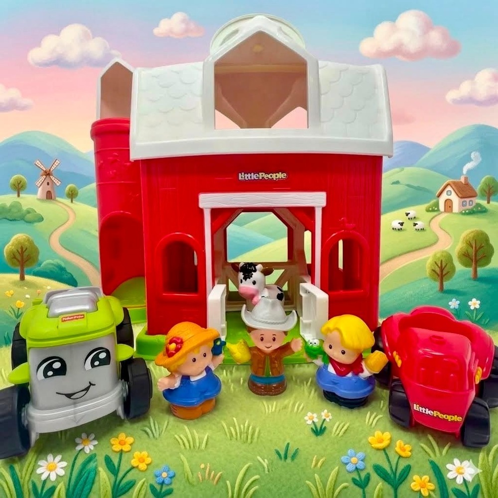 Fisher Price Little People Fold N Go Barn Playset Sounds Tractors Figures‎ Cow